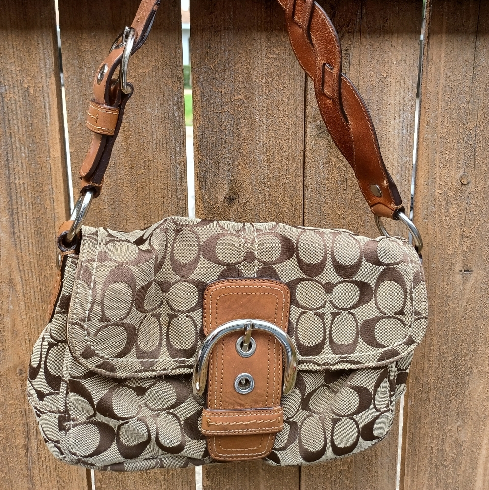 Beige Coach satchel handbag purse